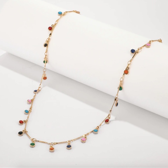 Colorful Sun Beads Gold Choker Rainbow Necklace - Picture 7 of 9